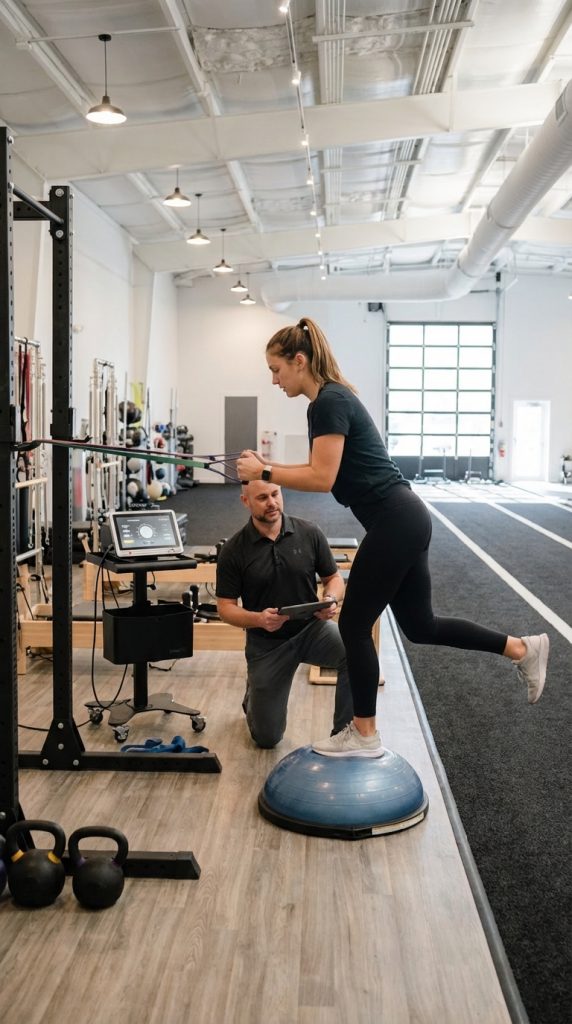 Patient working with a provider at a performance physical therapy clinic in Raleigh